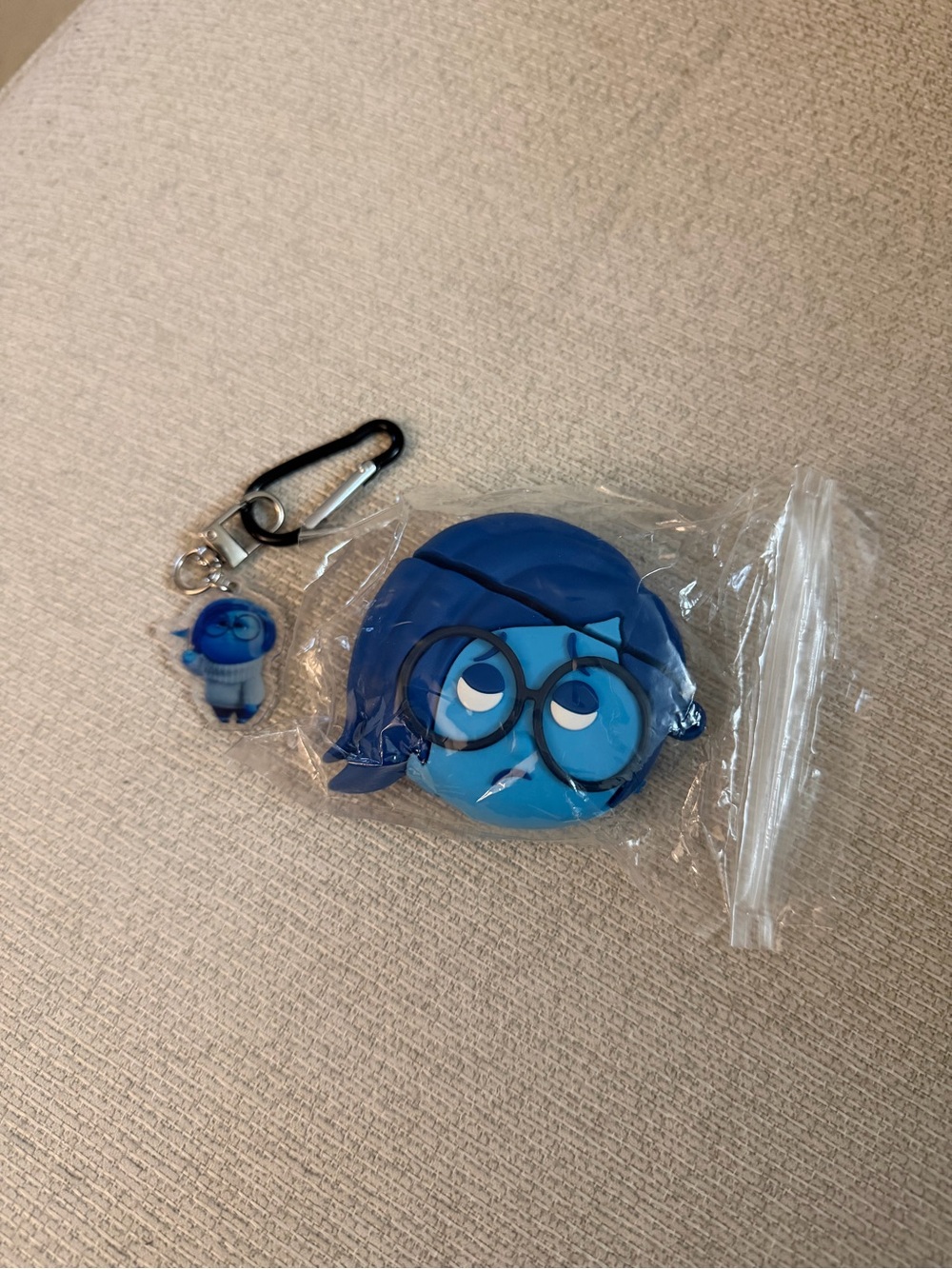 Blue Sadness Character Silicone airpod gen 2 case with Keychain